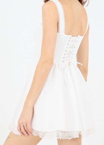 Beyaz Mini Hemşire Korseli elbise L beden - Görsel 3