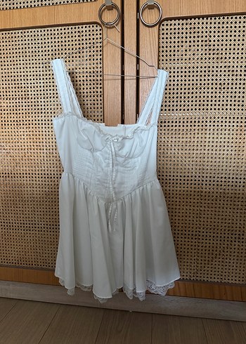 Beyaz Mini Hemşire Korseli elbise L beden - Görsel 5