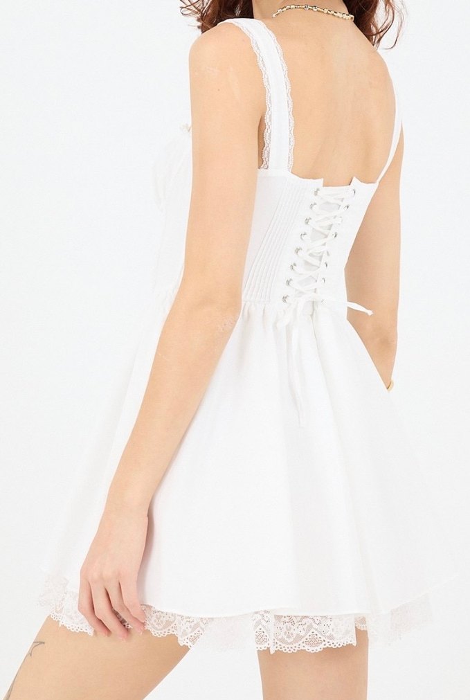 Beyaz Mini Hemşire Korseli elbise L beden - Görsel 3