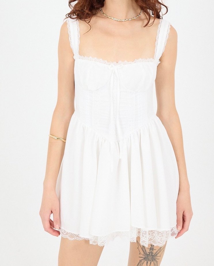 Beyaz Mini Hemşire Korseli elbise L beden - Görsel 2