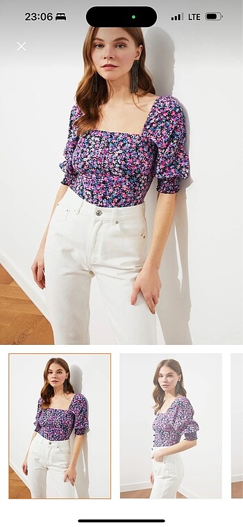 Trendyol & Milla Çiçek desenli krop bluz