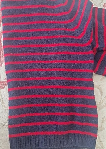 Kırmızı Çizgili Kadın Yün Kazak - Görsel 5