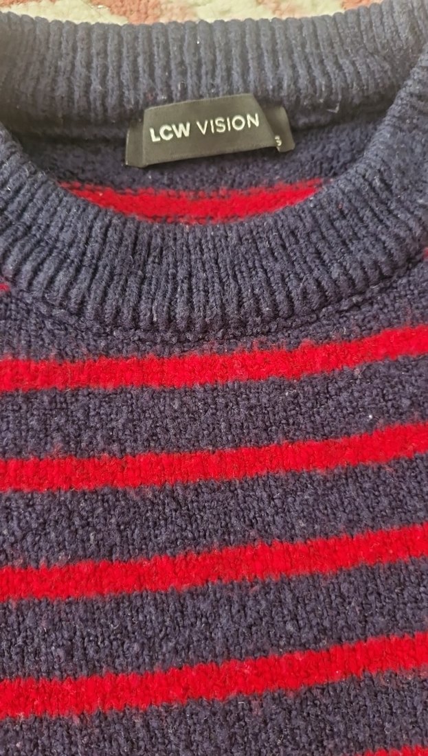 Kırmızı Çizgili Kadın Yün Kazak - Görsel 4