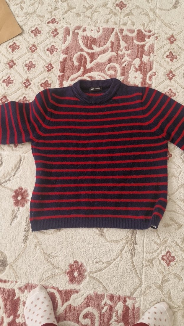 Kırmızı Çizgili Kadın Yün Kazak - Görsel 2