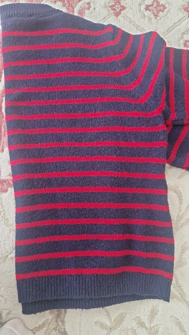 Kırmızı Çizgili Kadın Yün Kazak - Görsel 5