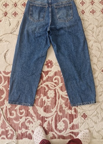 Kadın Mavi Bol Kesim Midi Kot Pantolon - Görsel 4