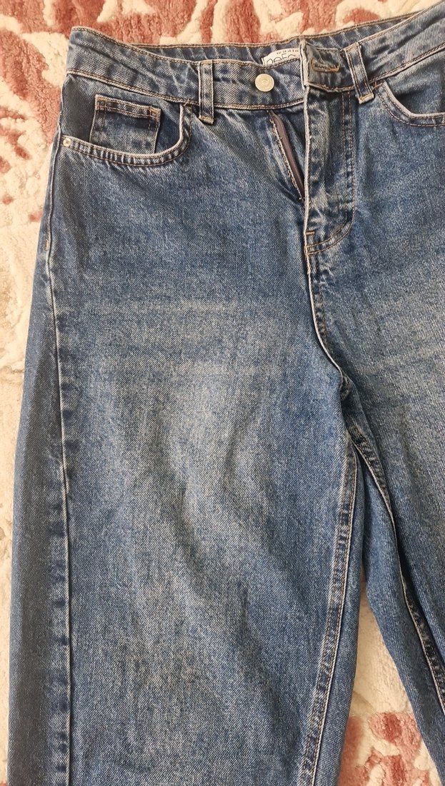 Kadın Mavi Bol Kesim Midi Kot Pantolon - Görsel 3