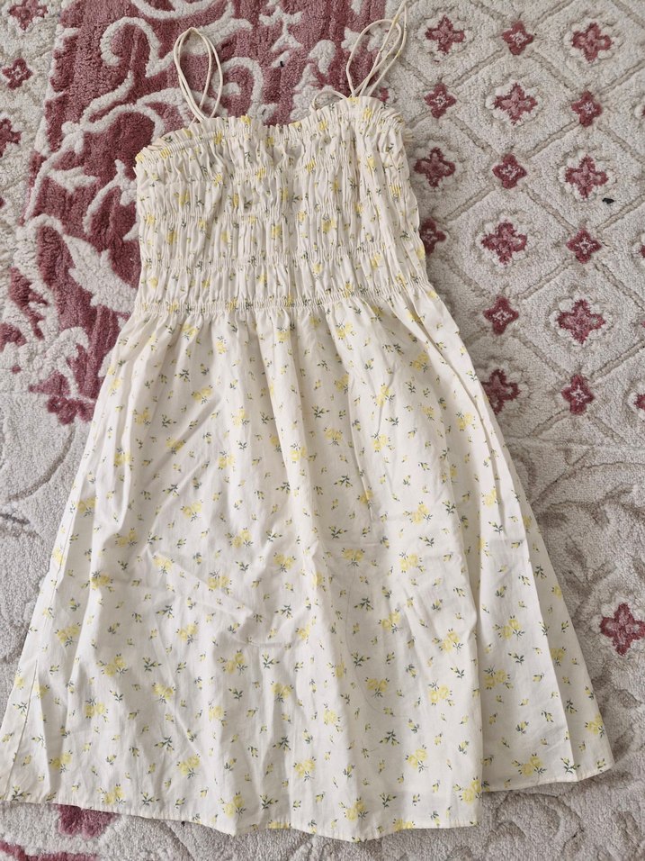 Sarı Straplez Midi Bohem Elbise - Görsel 2