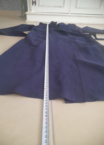 Süet Uzun Lacivert Kadın Trençkot - Görsel 3