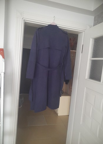 Süet Uzun Lacivert Kadın Trençkot - Görsel 2