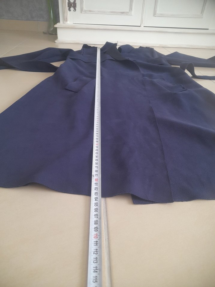 Süet Uzun Lacivert Kadın Trençkot - Görsel 3