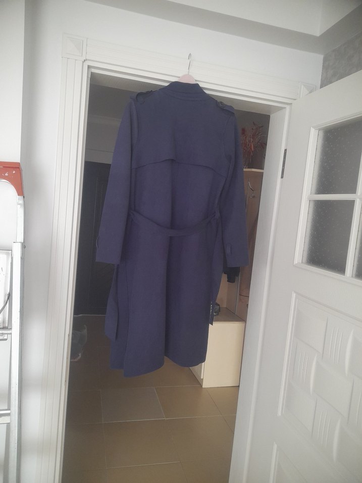 Süet Uzun Lacivert Kadın Trençkot - Görsel 2