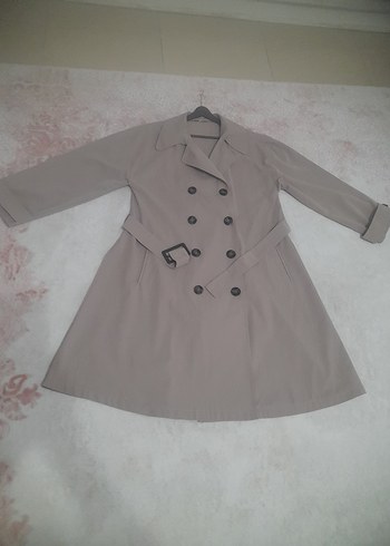 Benin Style Bej Düğmeli Midi Kadın Trençkot - Görsel 4