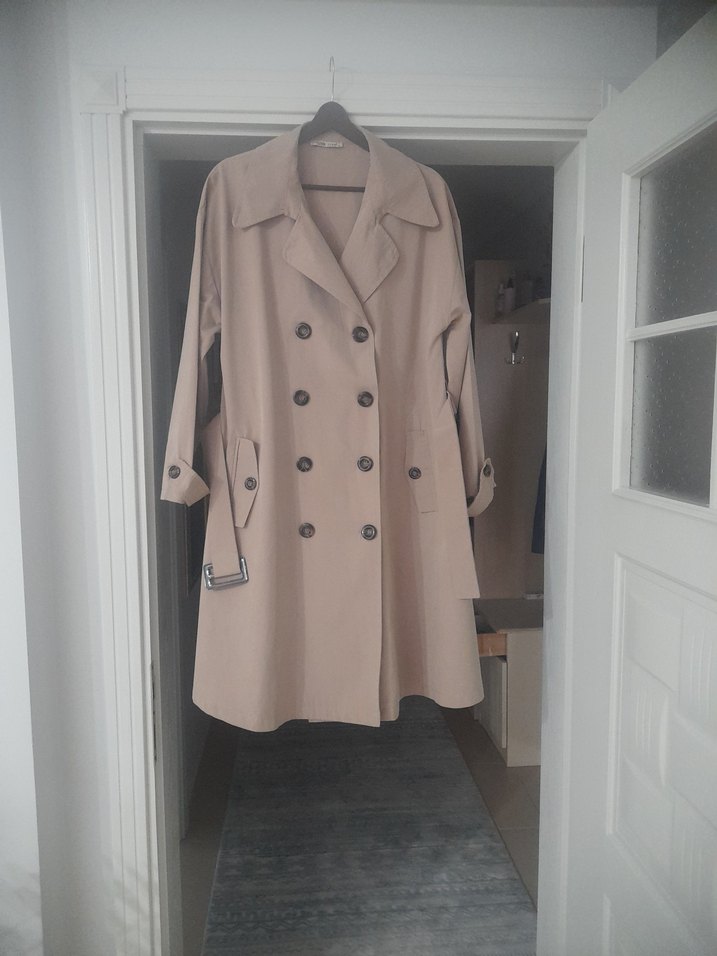 Benin Style Bej Düğmeli Midi Kadın Trençkot - Görsel 2