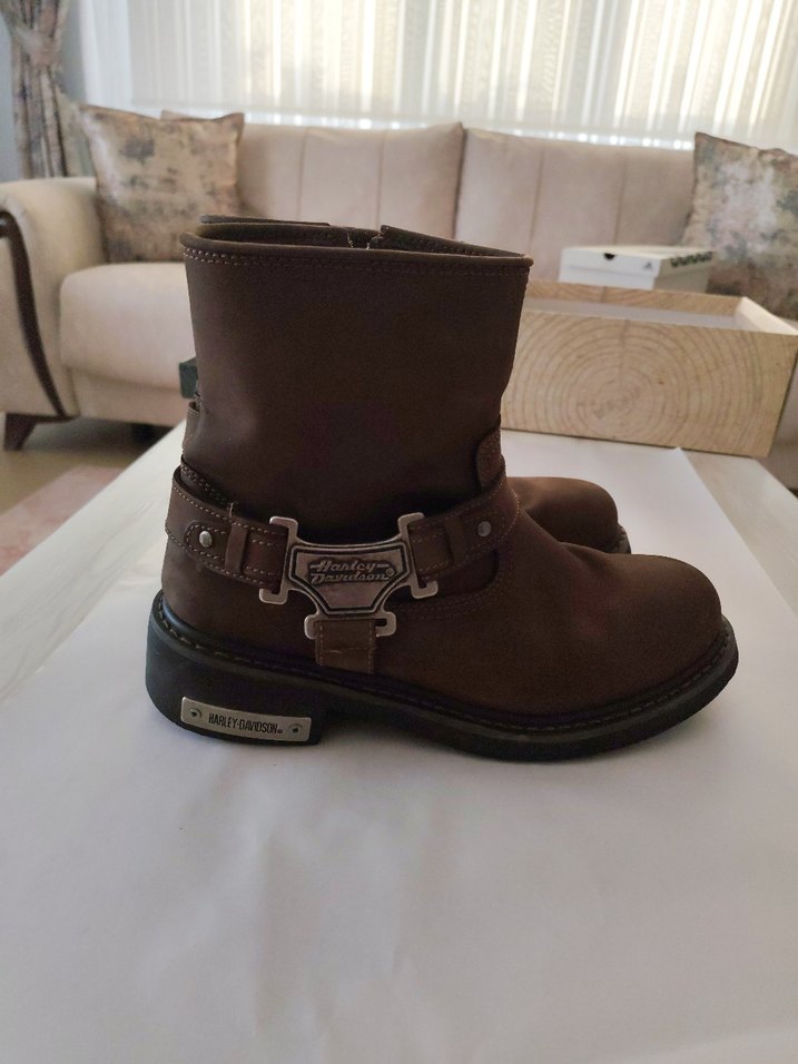 Harley. Davidson Erkek Kahverengi Deri Tokalı  Bot - Görsel 2