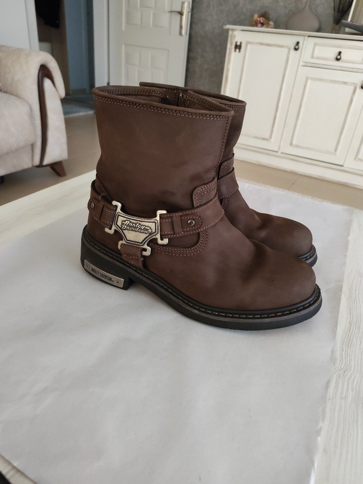 Harley. Davidson Erkek Kahverengi Deri Tokalı  Bot - Görsel 4