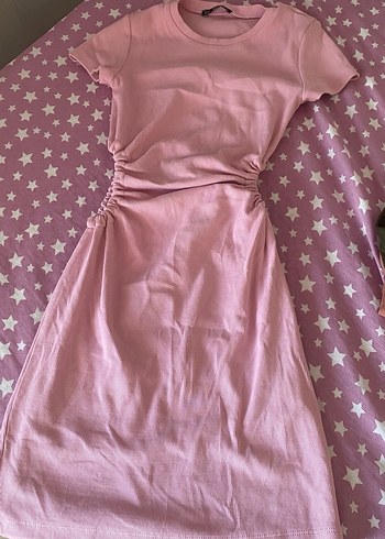Pembe Midi Pamuklu Elbise
