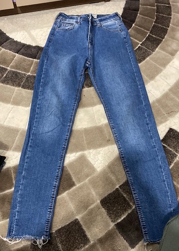 Kadın Mavi Fitilli Normal Boy Kot Pantolon - Görsel 4