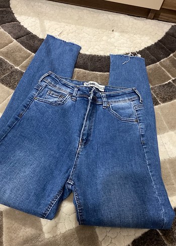 Kadın Mavi Fitilli Normal Boy Kot Pantolon - Görsel 3