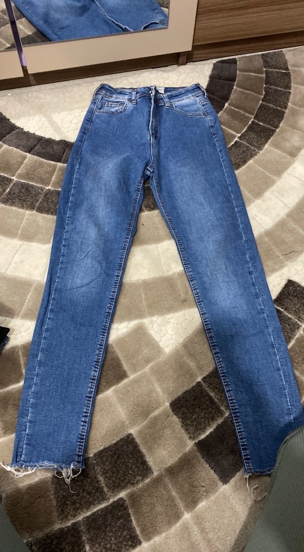 Kadın Mavi Fitilli Normal Boy Kot Pantolon - Görsel 4