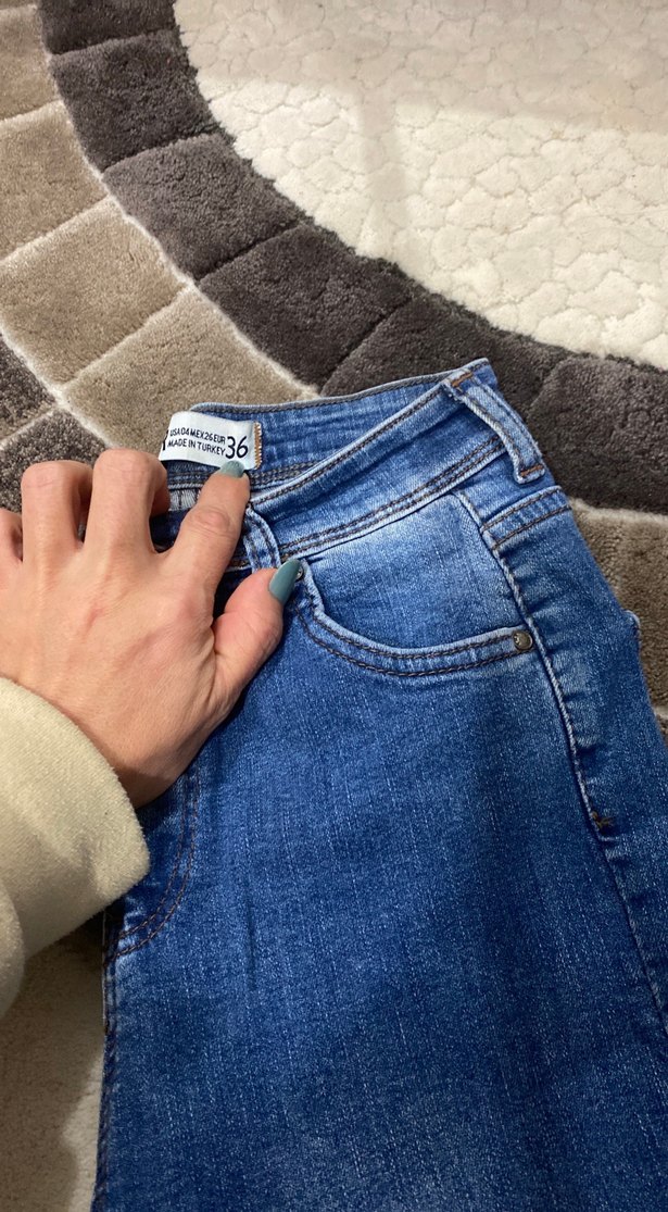 Kadın Mavi Fitilli Normal Boy Kot Pantolon - Görsel 2