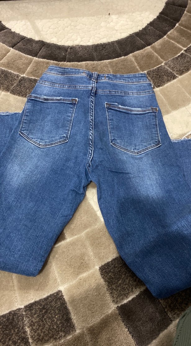 Kadın Mavi Fitilli Normal Boy Kot Pantolon - Görsel 5