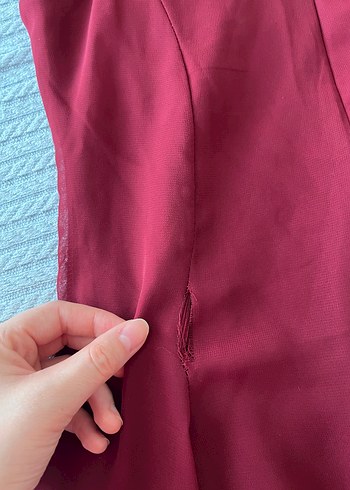 xs Beden Bordo Drapeli İnce Askılı Midi Elbise