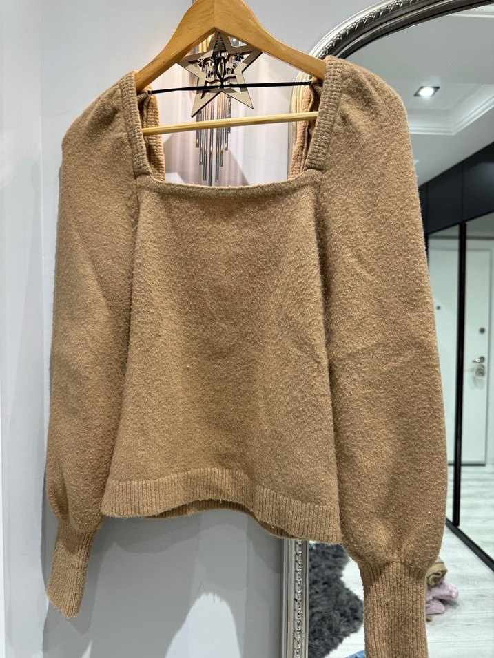 H&M Kadın Triko Uzun Balon Kollu Kazak - Görsel 2