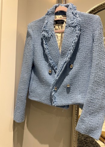 Kadın Mavi Mini Denim Ceket - Görsel 2