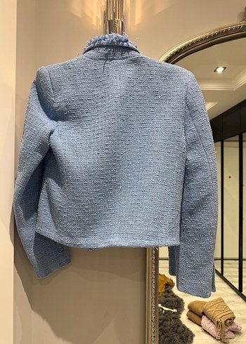 Kadın Mavi Mini Denim Ceket - Görsel 4