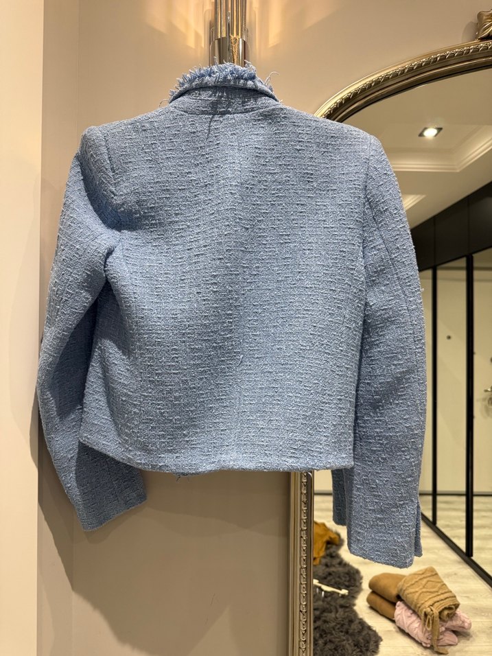 Kadın Mavi Mini Denim Ceket - Görsel 4