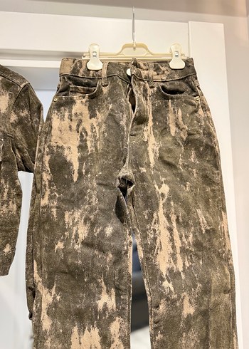 Yeşil bej  Desenli Kadın Denim Takım - Görsel 3