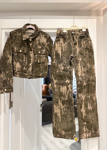Yeşil bej  Desenli Kadın Denim Takım - Görsel 4