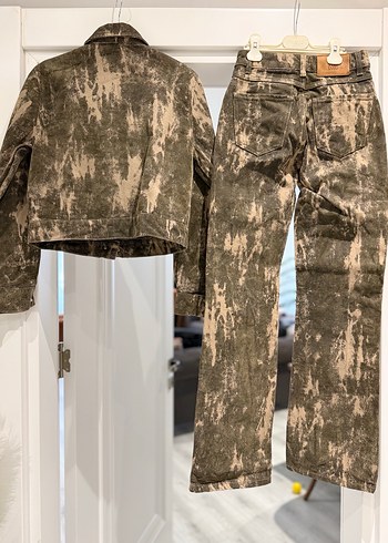 Yeşil bej  Desenli Kadın Denim Takım - Görsel 5