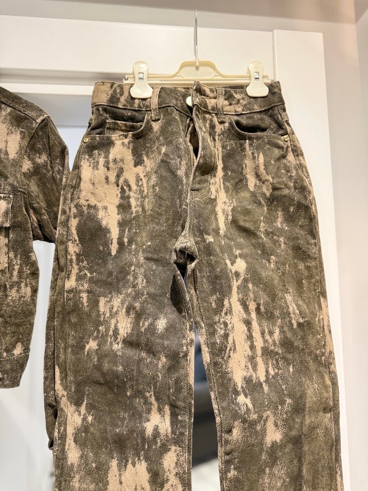 Yeşil bej  Desenli Kadın Denim Takım - Görsel 3