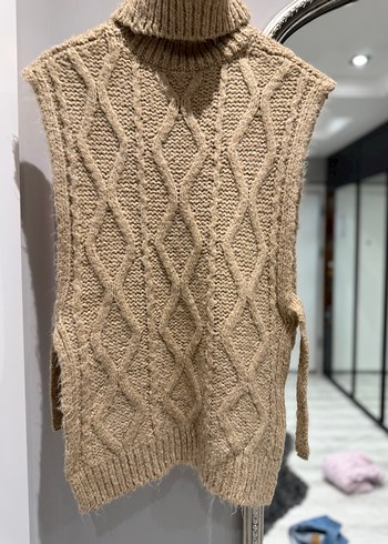Bohem Tarz Camel renk Örgü Boğazlı Süveter - Görsel 2