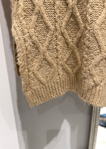 Bohem Tarz Camel renk Örgü Boğazlı Süveter - Görsel 3