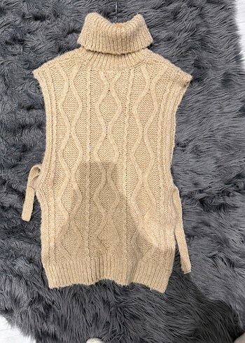 Bohem Tarz Camel renk Örgü Boğazlı Süveter - Görsel 4