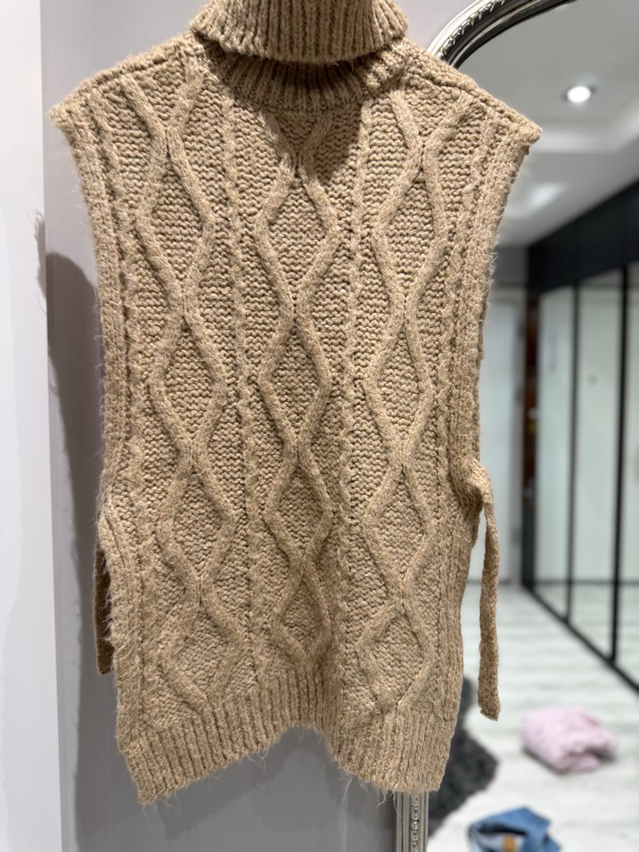 Bohem Tarz Camel renk Örgü Boğazlı Süveter - Görsel 2