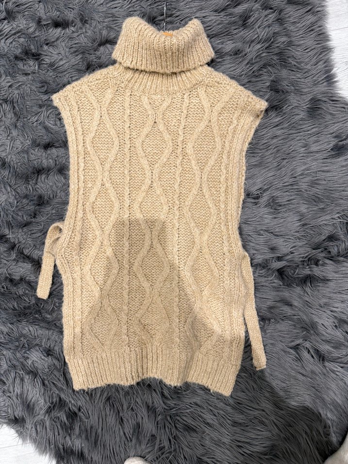 Bohem Tarz Camel renk Örgü Boğazlı Süveter - Görsel 4