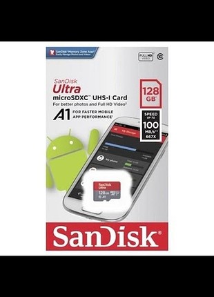 Sandisk 128 gb micro sd hafıza kartı A1 hızlı versiyon sıfır