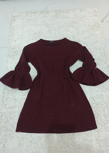 Bordo Mini Kareli Elbise/Tunik - Görsel 4