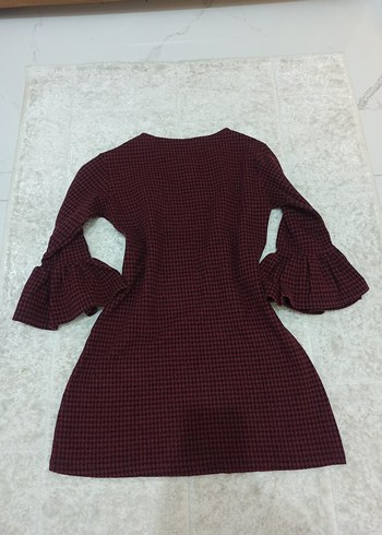 Bordo Mini Kareli Elbise/Tunik - Görsel 3