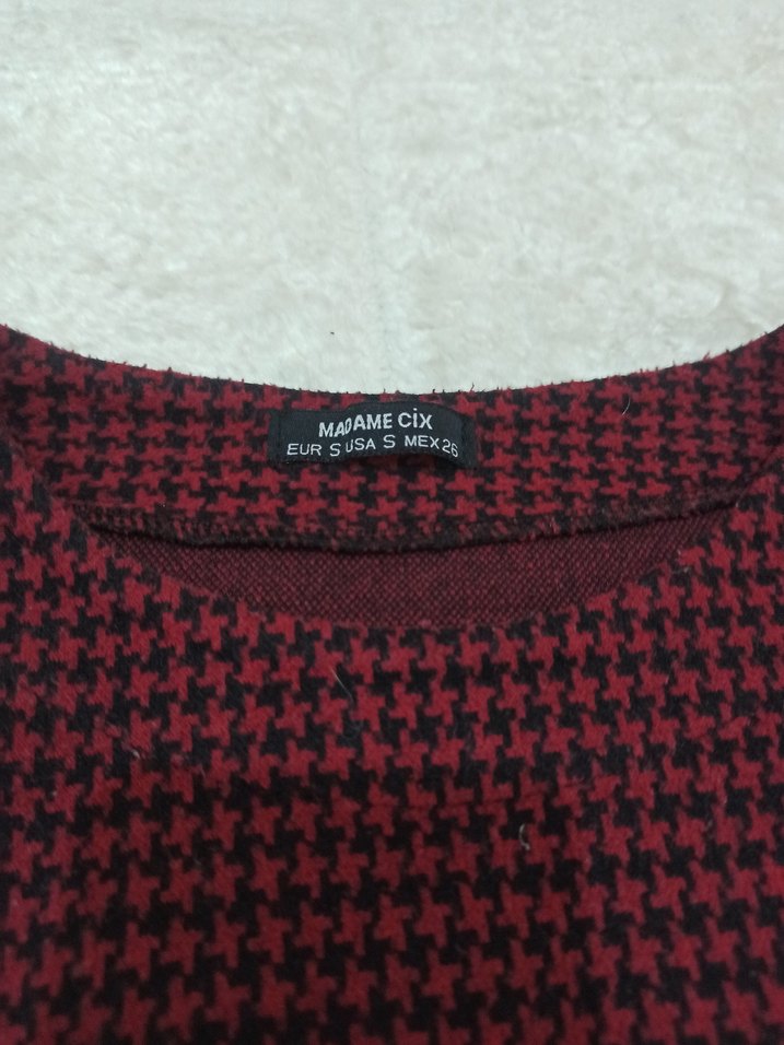 Bordo Mini Kareli Elbise/Tunik - Görsel 5