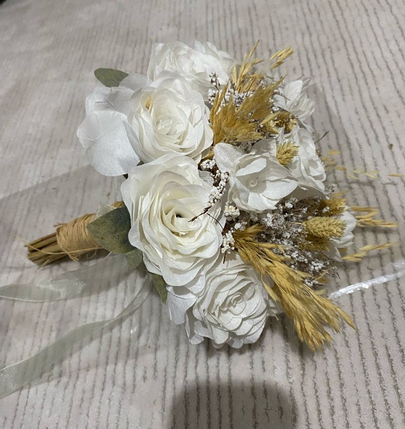 Bohem Düğün Aksesuarı Beyaz Dantel Çiçek Buketi - Görsel 2