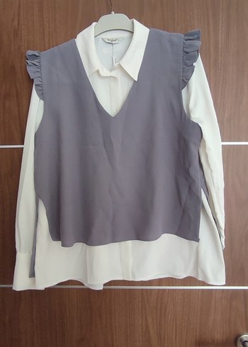 Gri Uzun Kollu V Yakalı Kadın Tunik - Görsel 3