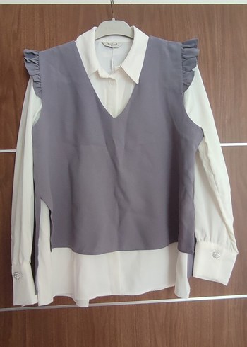 Gri Uzun Kollu V Yakalı Kadın Tunik - Görsel 4