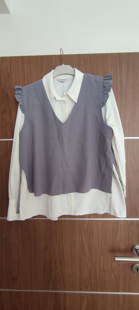 Gri Uzun Kollu V Yakalı Kadın Tunik - Görsel 3