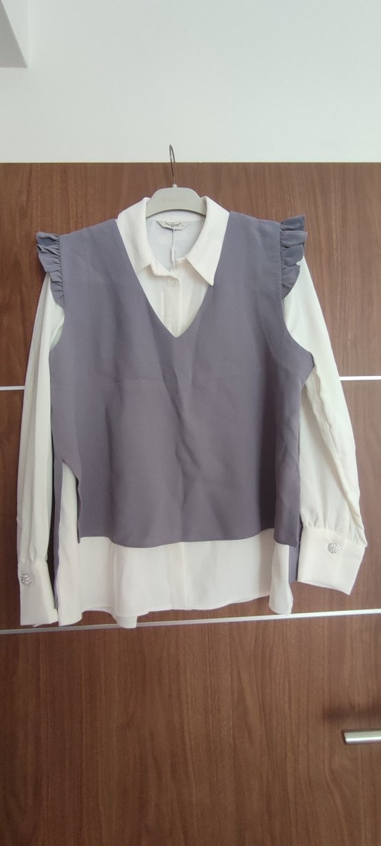 Gri Uzun Kollu V Yakalı Kadın Tunik - Görsel 4