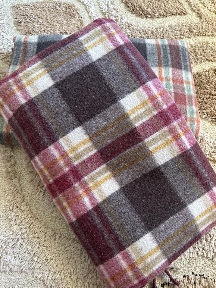 Gri Ekose Desenli Çok Renkli Battaniye - Görsel 2